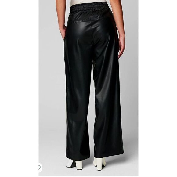 BlankNYC Black Pleather Wide Leg Pants Women's Medium Pull On High Rise Trousers - Picture 2 of 16